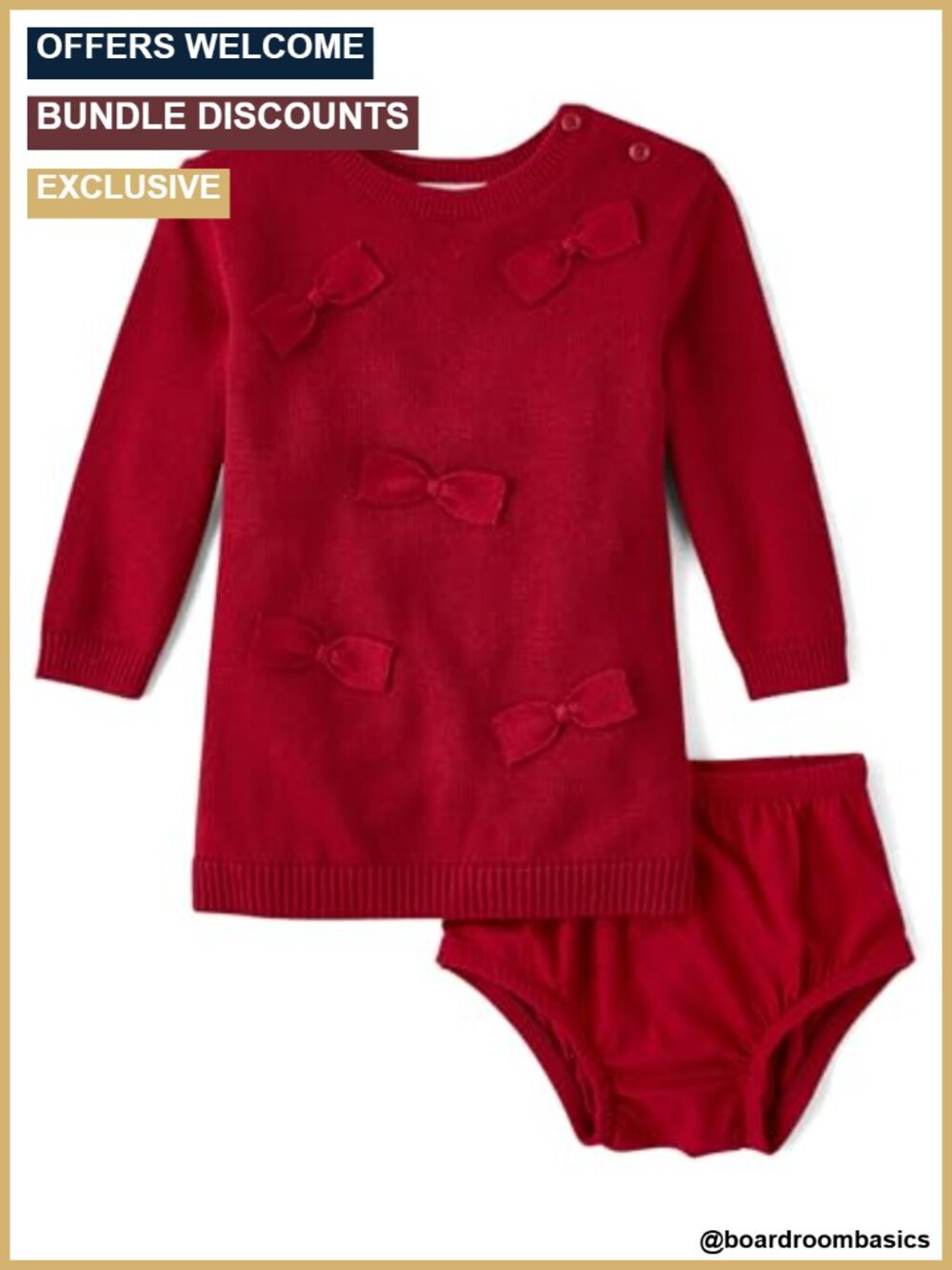 Baby Girls Long Sleeve Sweater Dress and Diaper Cover Set Cotton Acrylic